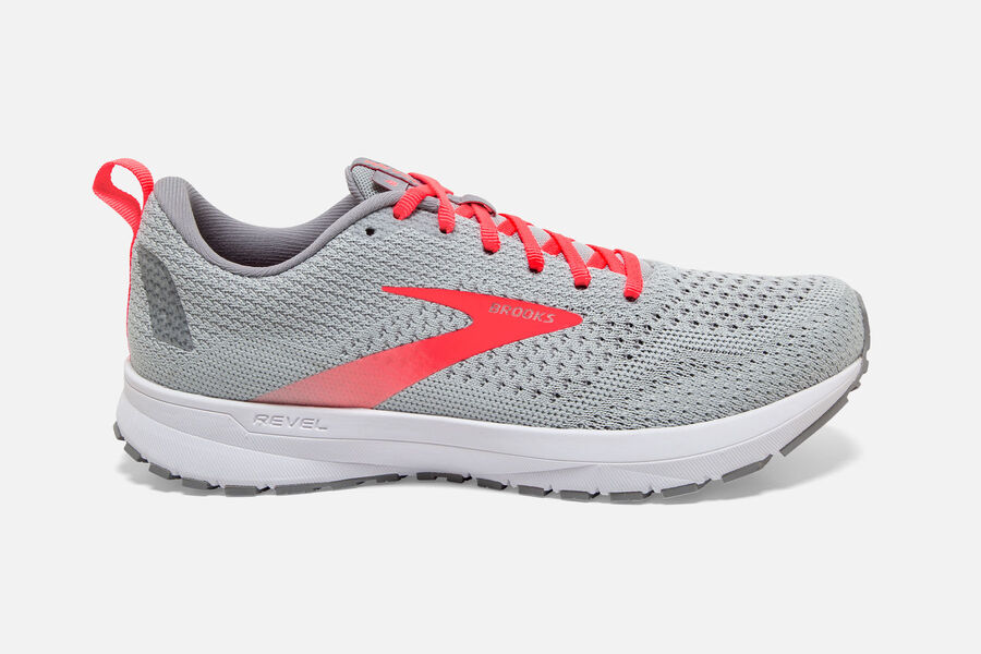 Zapatillas Running Brooks Revel 4 Mujer Gris/Coral Baratas AGMY50893